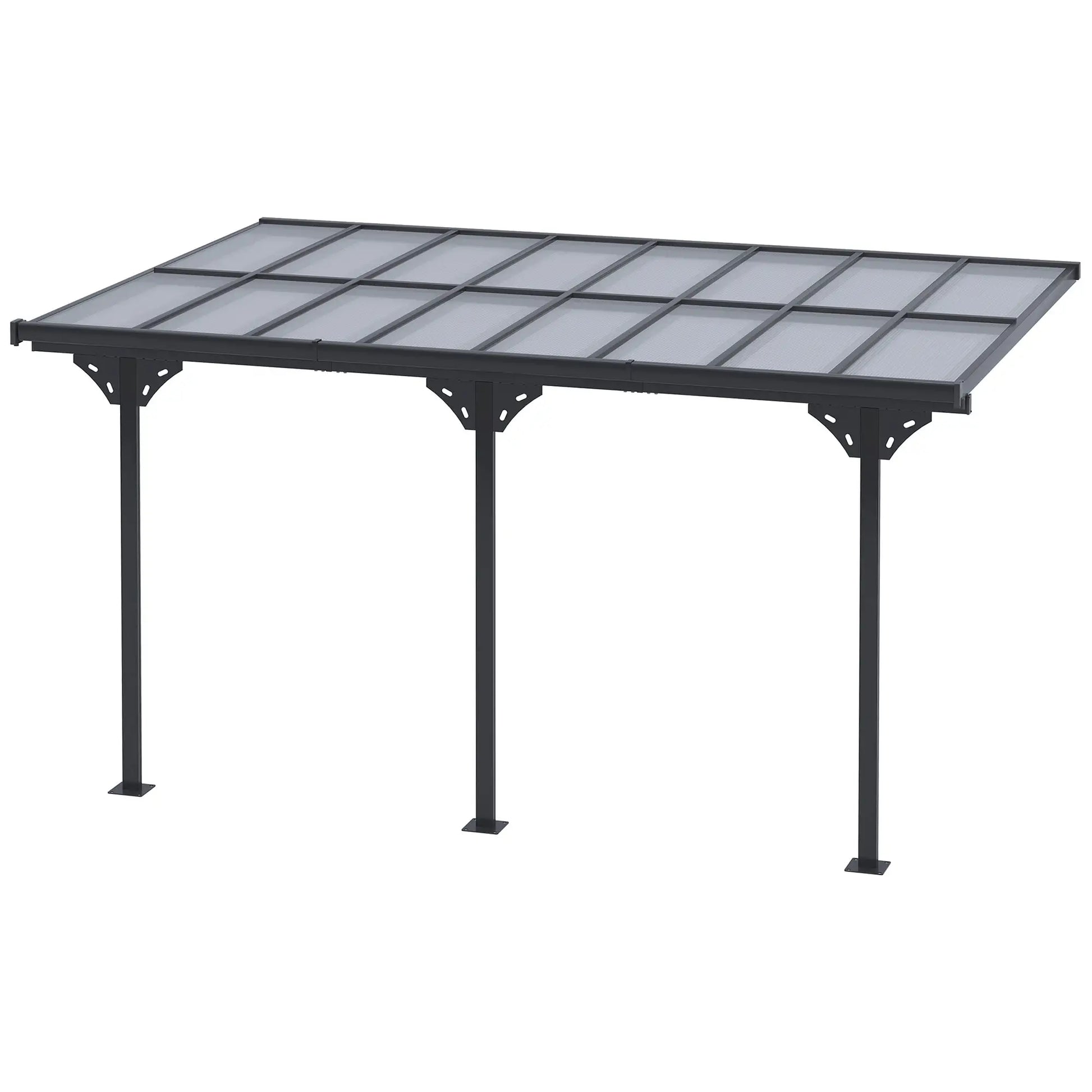 4.35m x 3m Wall Mounted Pergola – Aluminium Frame & Polycarbonate Roof – Grey Patio Cover