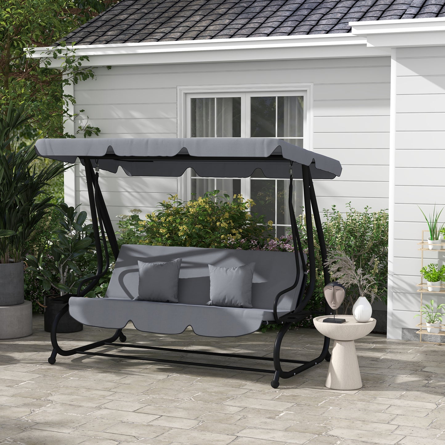Tivoli Three-Person garden Swing Chair, with Adjustable Canopy - Dark Grey