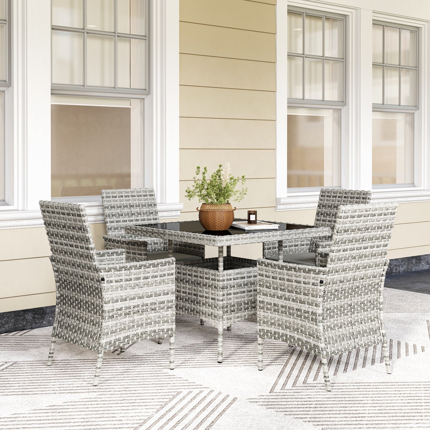 Ibiza Rattan Garden Furniture Set, Garden Dining Table and Chairs 4 Seater with Cushions