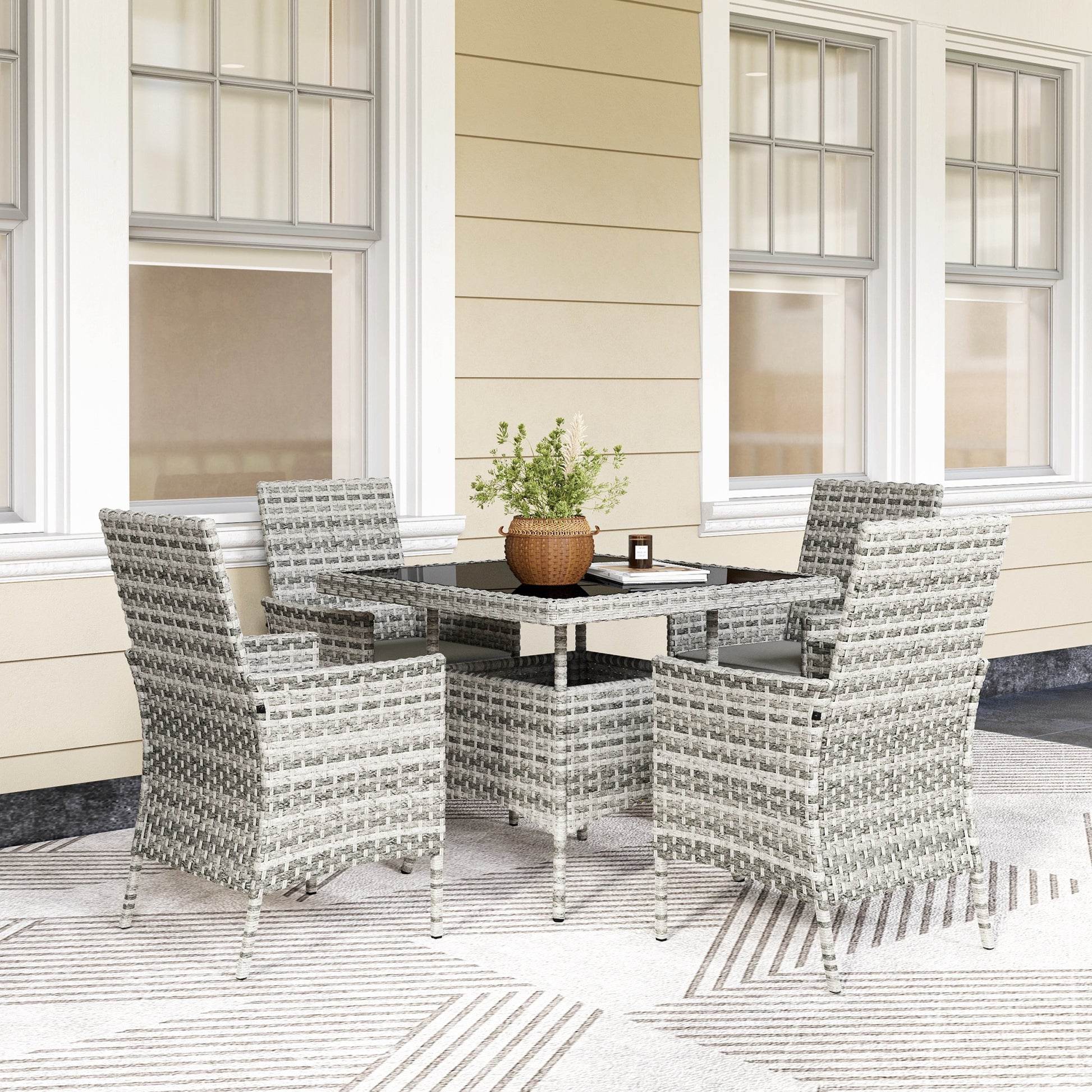Ibiza Rattan Garden Furniture Set, Garden Dining Table and Chairs 4 Seater with Cushions