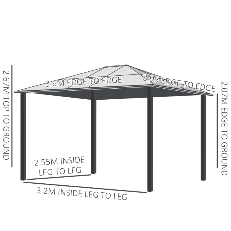 3m x 3.6m Khaki Hardtop Gazebo with Polycarbonate Roof - Garden Pavilion with Curtains & Insect Netting
