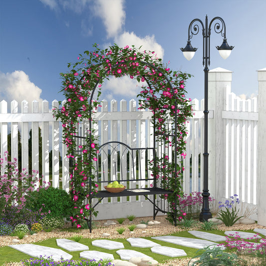 Mediterraneo Garden Metal Arch Bench Garden Rose Trellis Arbour Pergola for Climbing Plant Antique Style 2-Seater