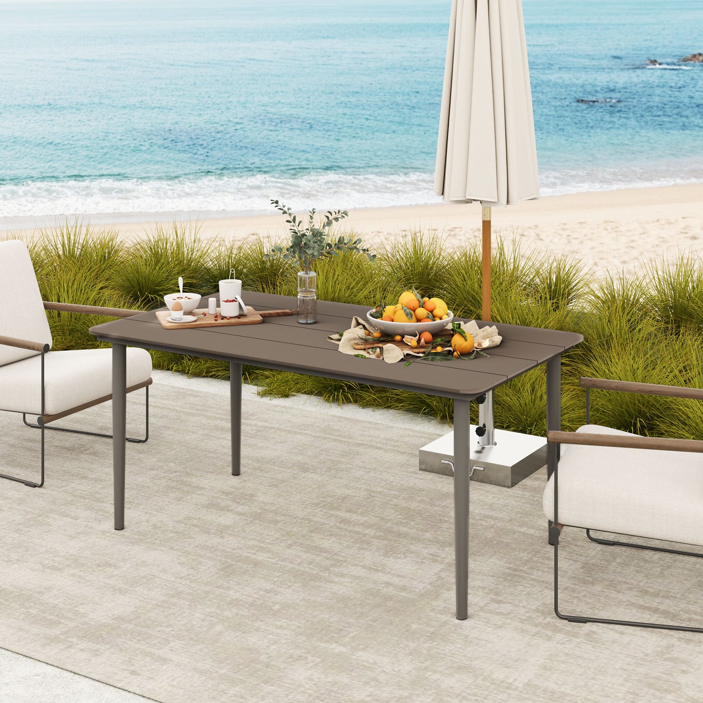 Outsunny Outdoor Dining Table for 6 People with Rust Resistant Metal Frame, WPC Top, Dark Grey
