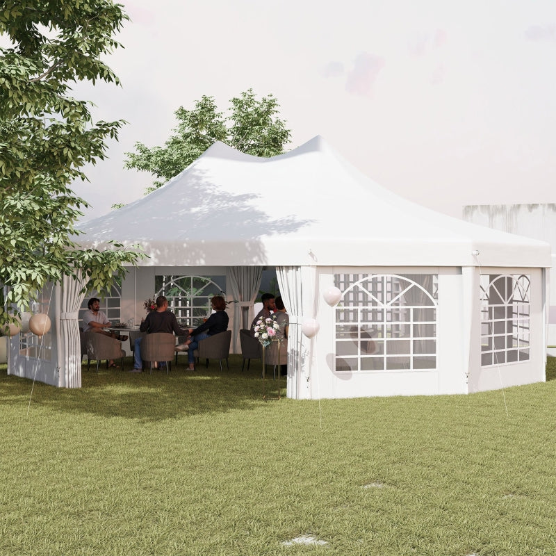 8.9m x 6.5m Premium 10 – Sided Garden Marquee Gazebo – Steel Frame Outdoor Party Tent with Windows