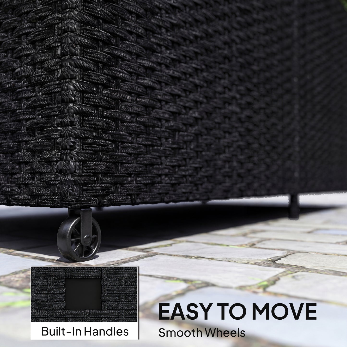 Outsunny - 650L Rattan Garden Storage Box, with Wheels, Black