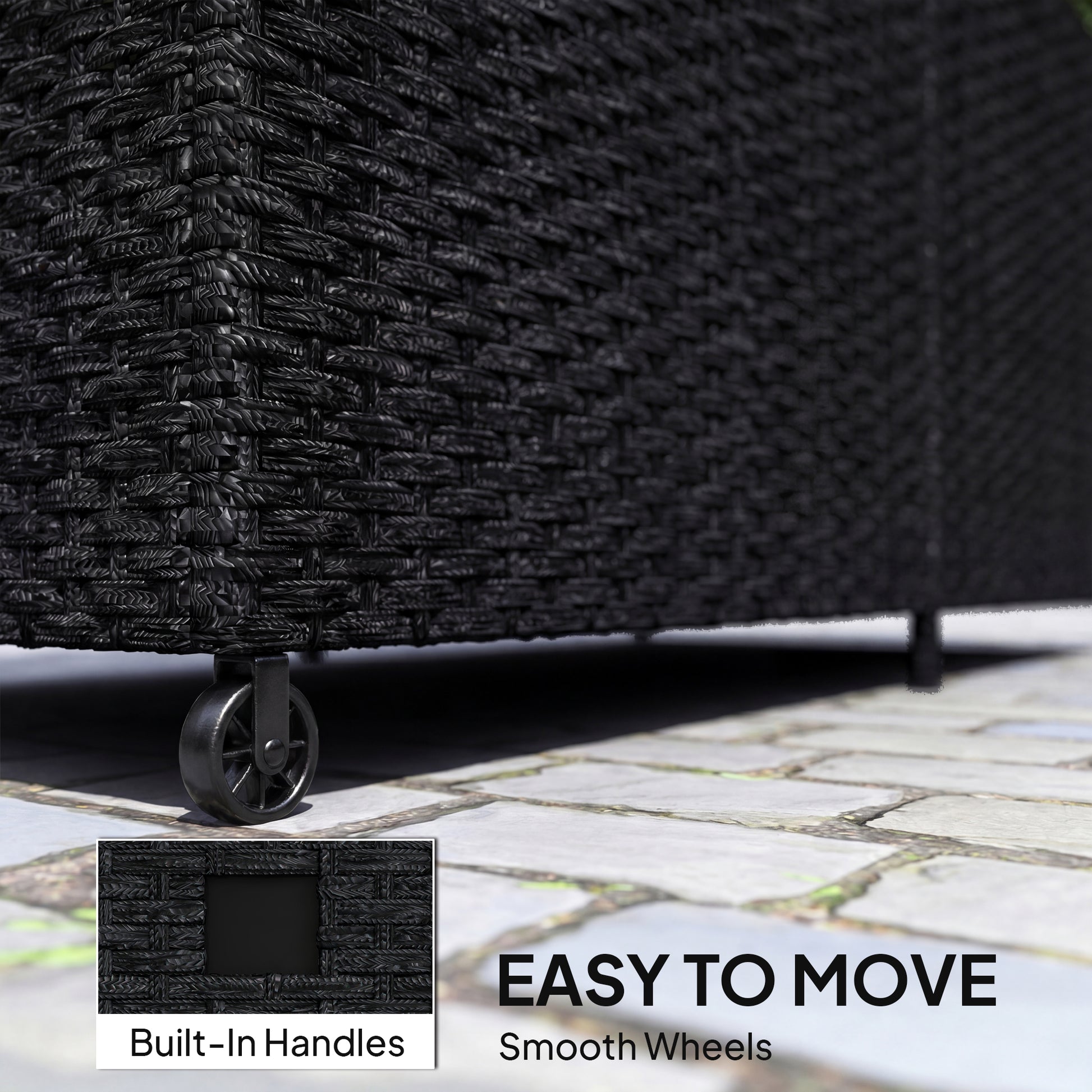 Outsunny - 650L Rattan Garden Storage Box, with Wheels, Black