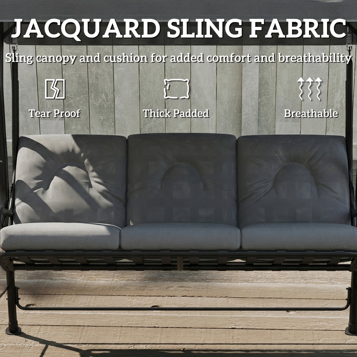 Outsunny 3-Seater Garden Swing Seat, Outdoor Swing Chair with Adjustable Waterproof Canopy, Light Grey