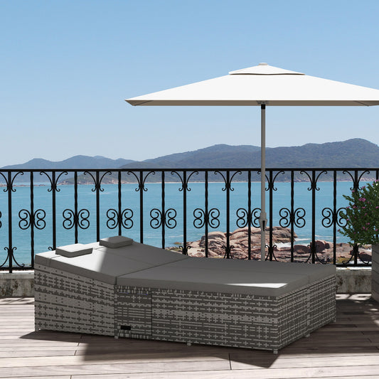 Marbella 2 Seater Rattan Day Bed w/ Fire Retardant Cushions Grey