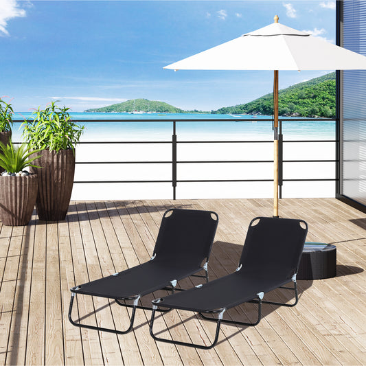 2 Piece Foldable Sun Loungers with 5-Position Adjustable Backrest, Outdoor Portable Recliner Chaise Lounge Chairs with Breathable Mesh Fabric,