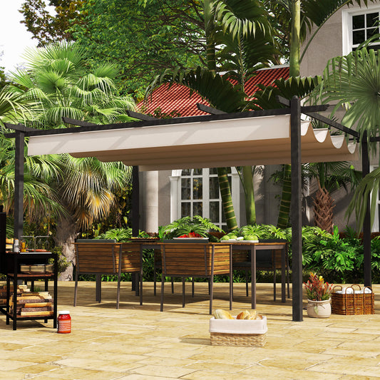 4 x 3(m) Aluminium Pergola with Retractable Roof, Garden Gazebo Canopy Shelter, Patio, Cream White