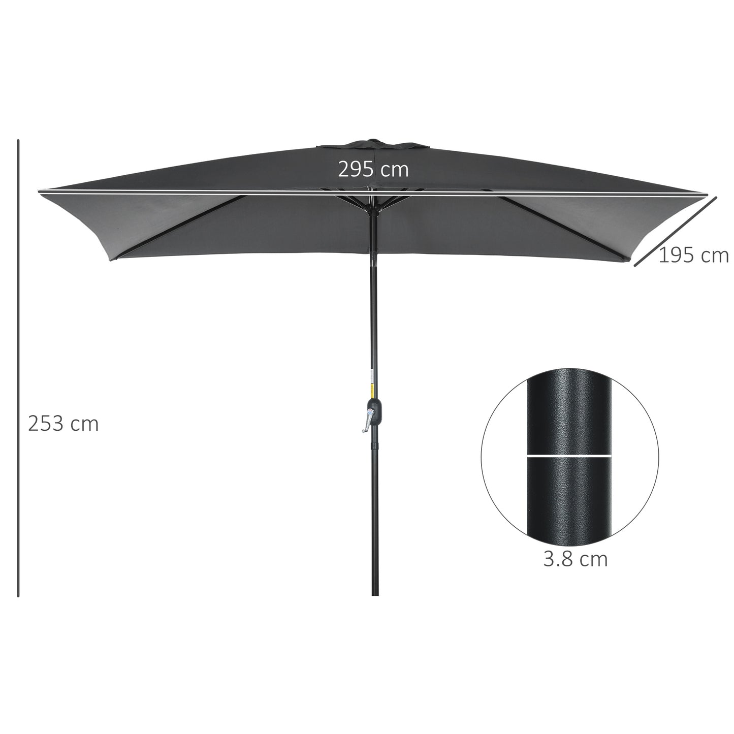 Outsunny 3x2m Garden Parasol Umbrella with Aluminium Pole, Tilt and Crank, Rectangular Outdoor Table Parasol Sun Shade for Patio, Black