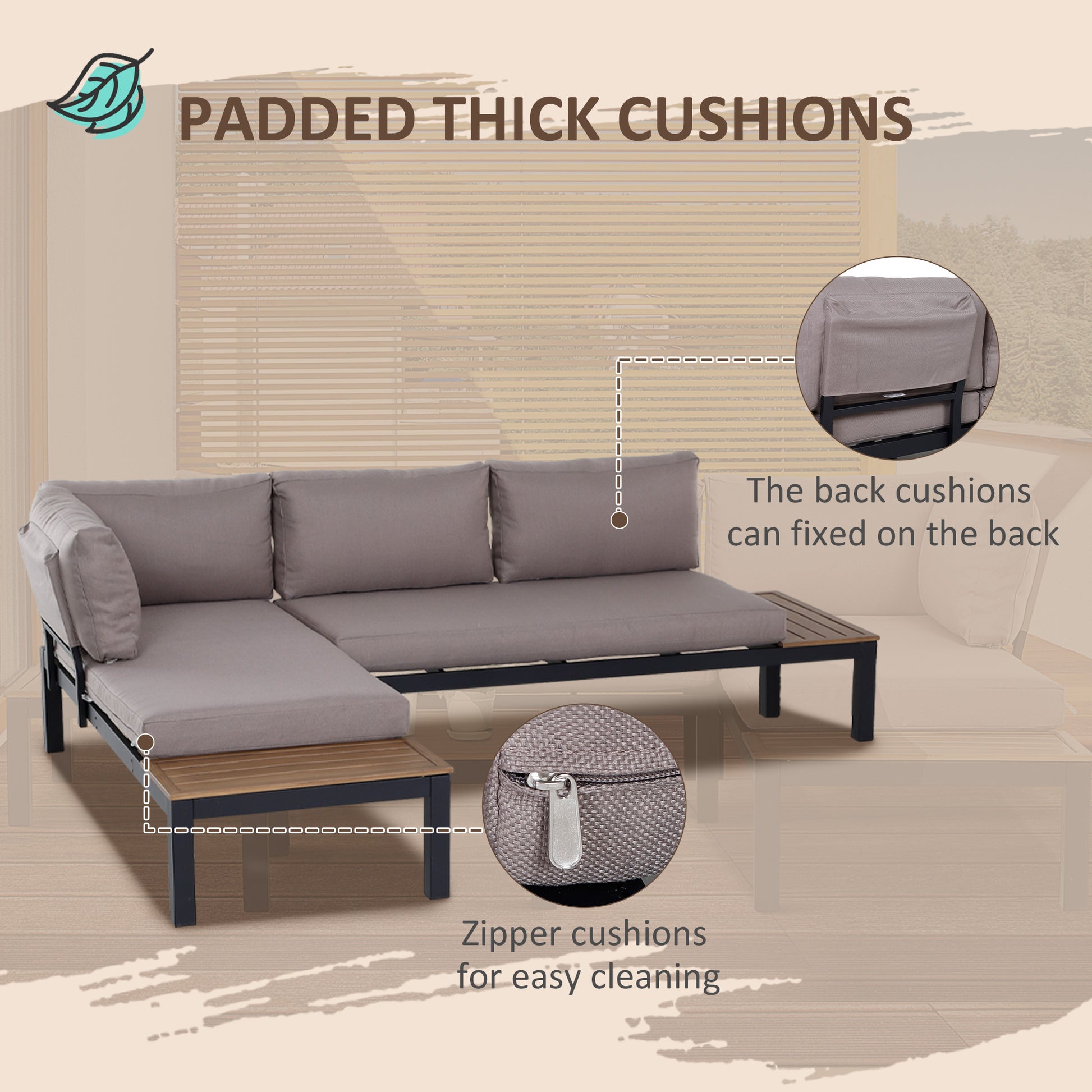 Outsunny 3 Pieces Garden Furniture Set, Aluminium 4 Seater Corner Sofa Set with 2 Loveseats, Black