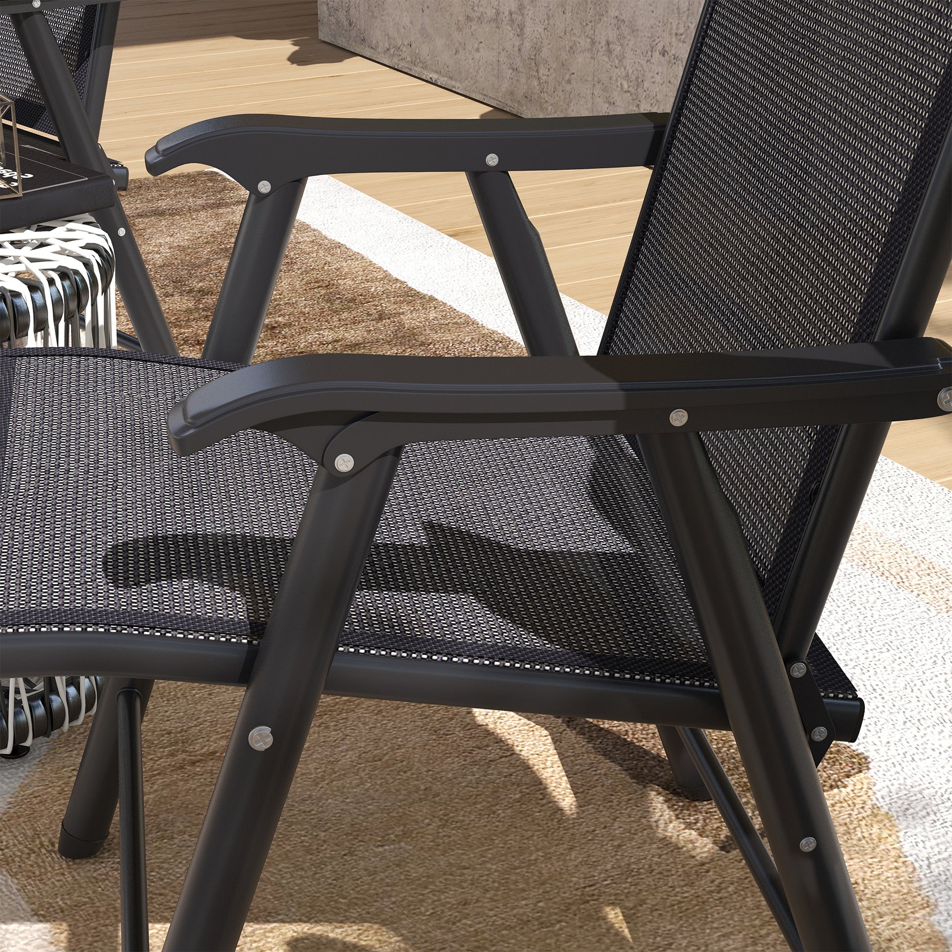 Outsunny Set of 6 Folding Garden Chairs, Metal Frame Garden Chairs Outdoor Patio Park Dining Seat with Breathable Mesh Seat, Dark Grey