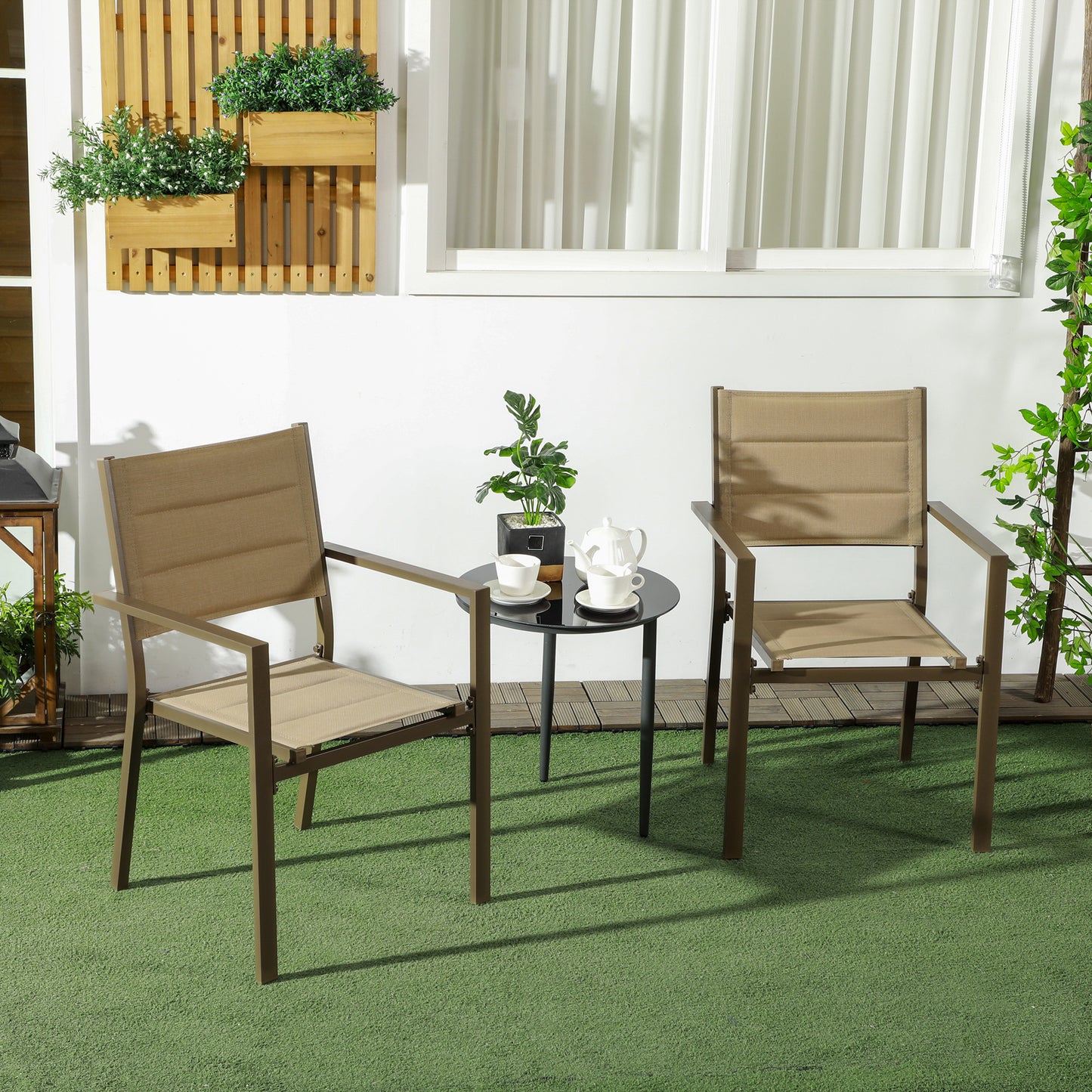 Capri Set of Two Aluminium Stacking Garden Chairs - Khaki