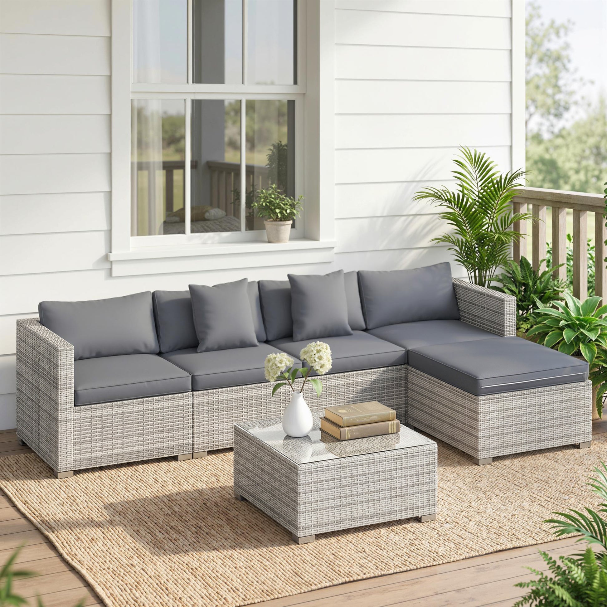 Tivoli 6 Piece Rattan Corner Sofa Set - Mixed Grey