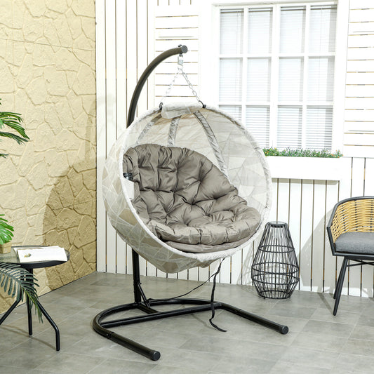 Portofino Hanging Egg Chair Garden Swing Chair with Folding Basket, Hanging Chair with Stand, Thickened Cushion