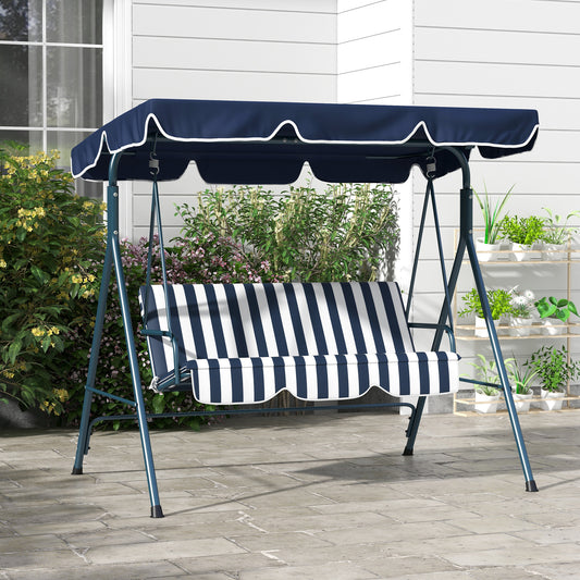 Capri 3 Seater Garden Swing Chair, Outdoor Swing Chair with Adjustable Canopy, Mental Frame & Cushions, Blue