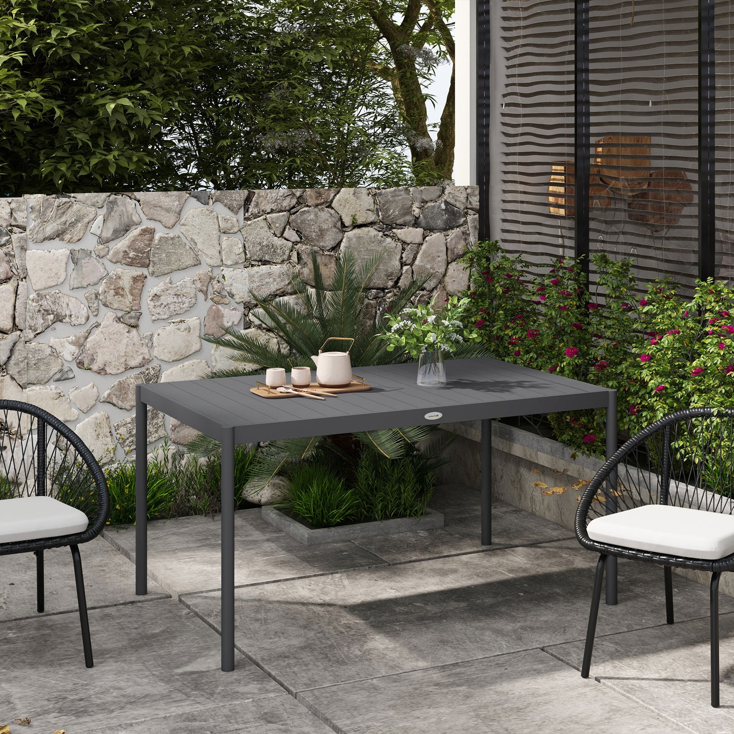 Amalfi Six-Seater Garden Table with Slatted Aluminium Top and Steel Legs