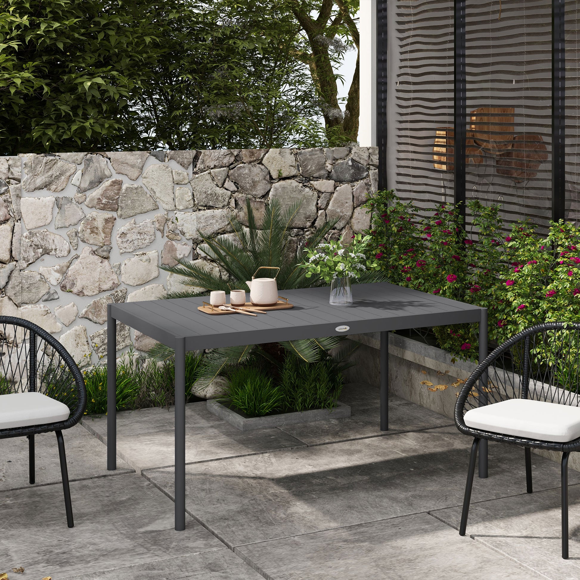 Amalfi Six-Seater Garden Table with Slatted Aluminium Top and Steel Legs