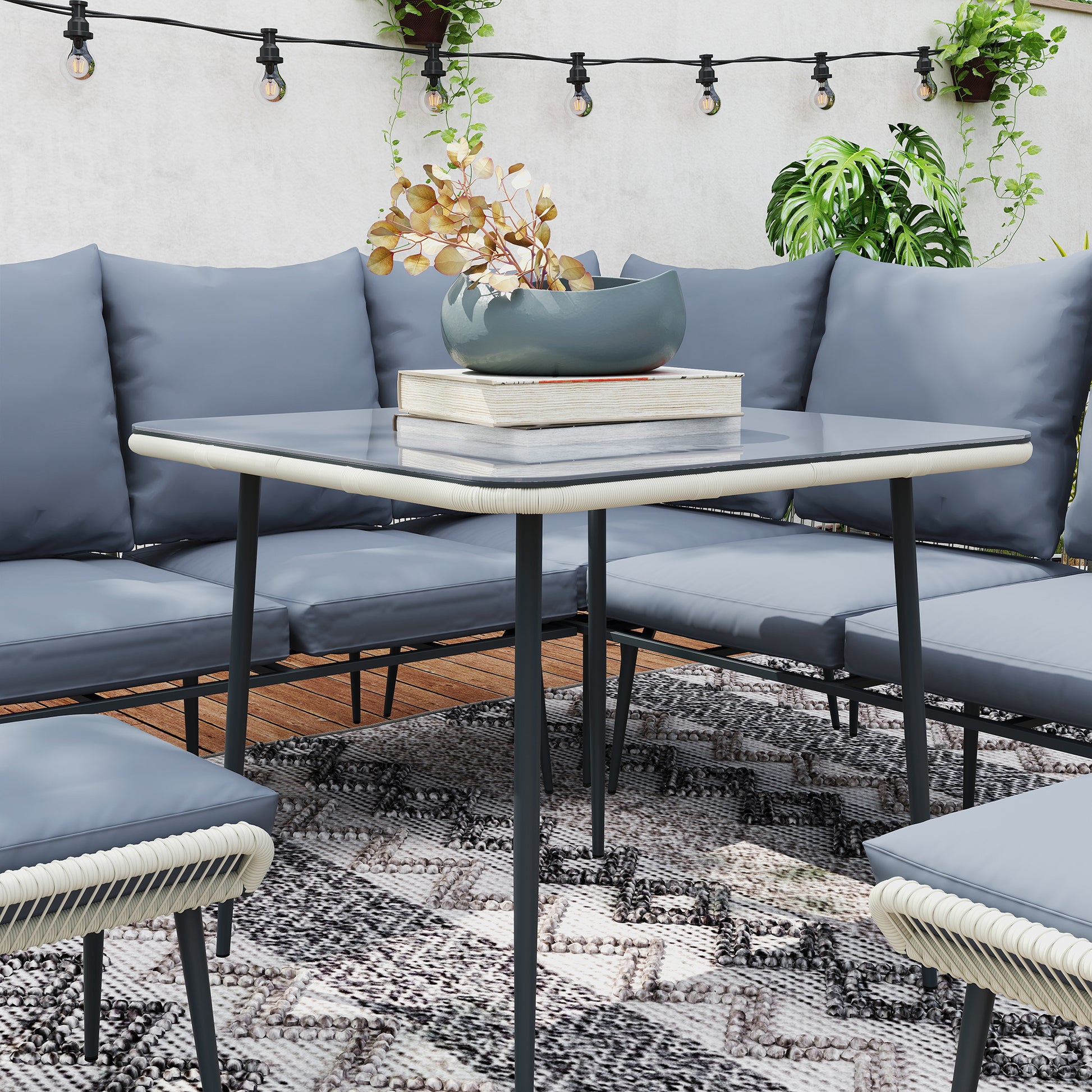 Outsunny Six-Piece Rattan Strong Garden Sofa Set with Removable and Washable Covers - Grey