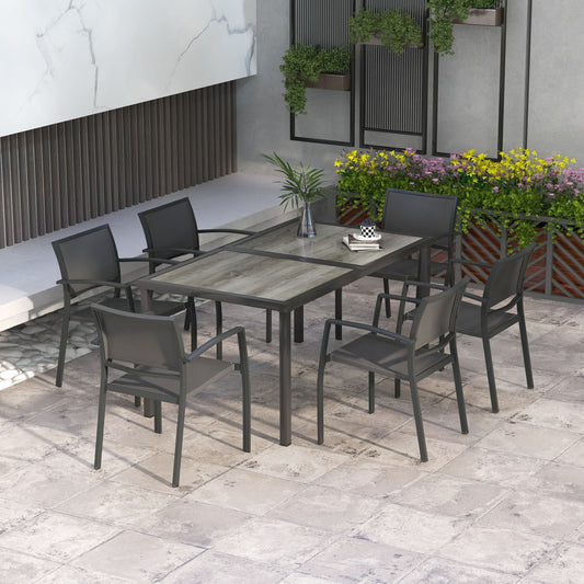 Tivoli Seven-Piece Casual Garden Dining Set, with Wood-Effect Table - Grey