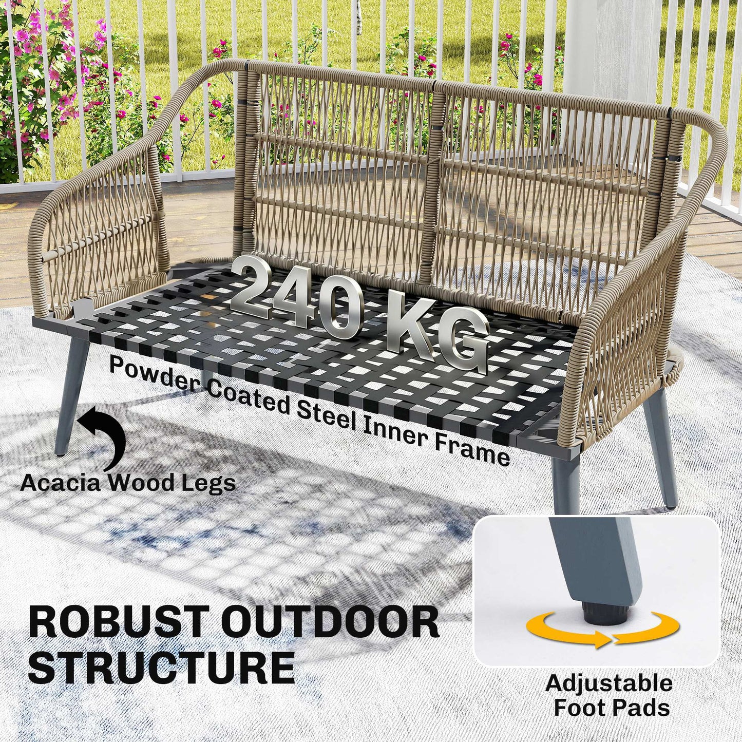 Outsunny 4 Piece Rattan Garden Furniture Set with Loveseat, Wicker Patio Conversation Set, Grey