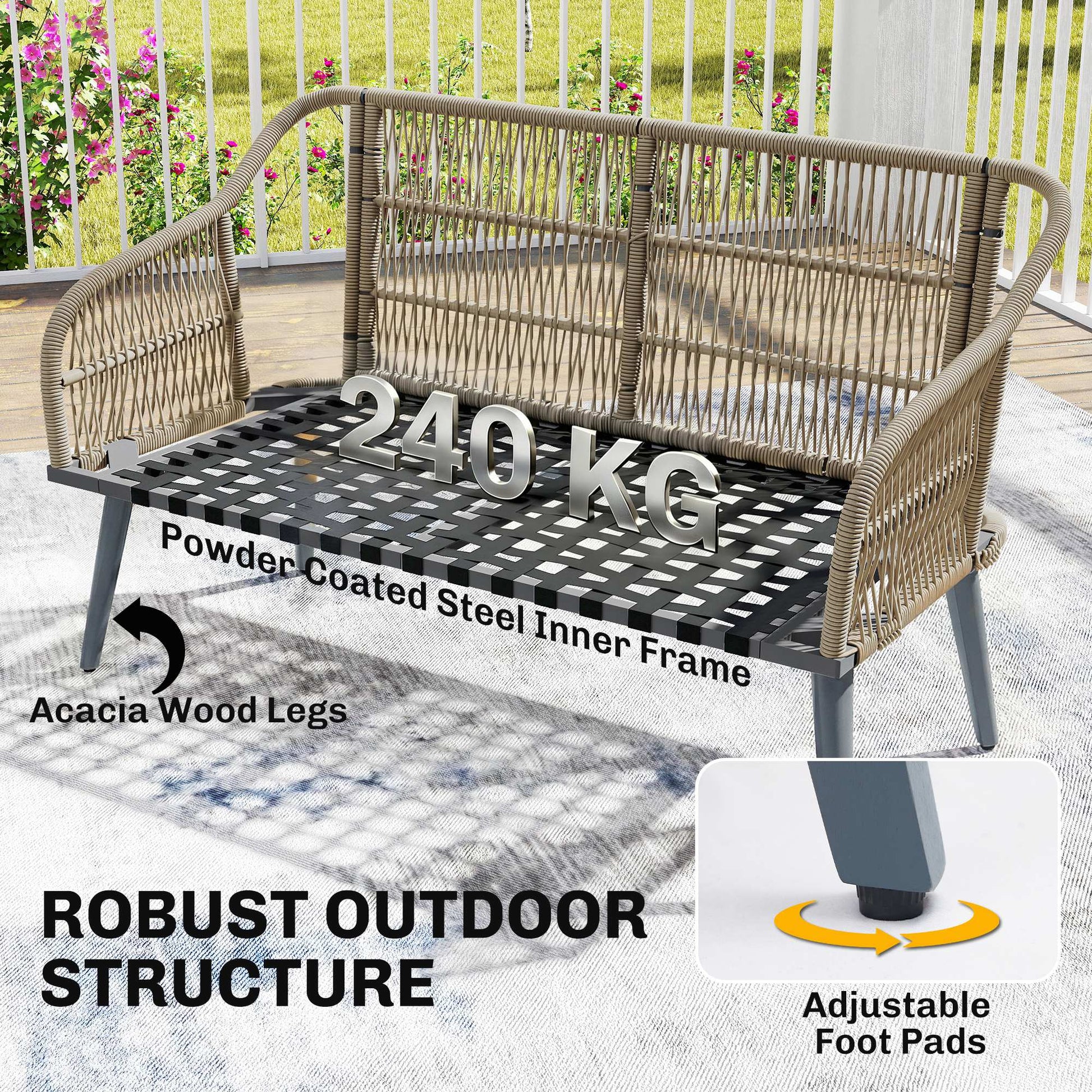 Outsunny 4 Piece Rattan Garden Furniture Set with Loveseat, Wicker Patio Conversation Set, Grey