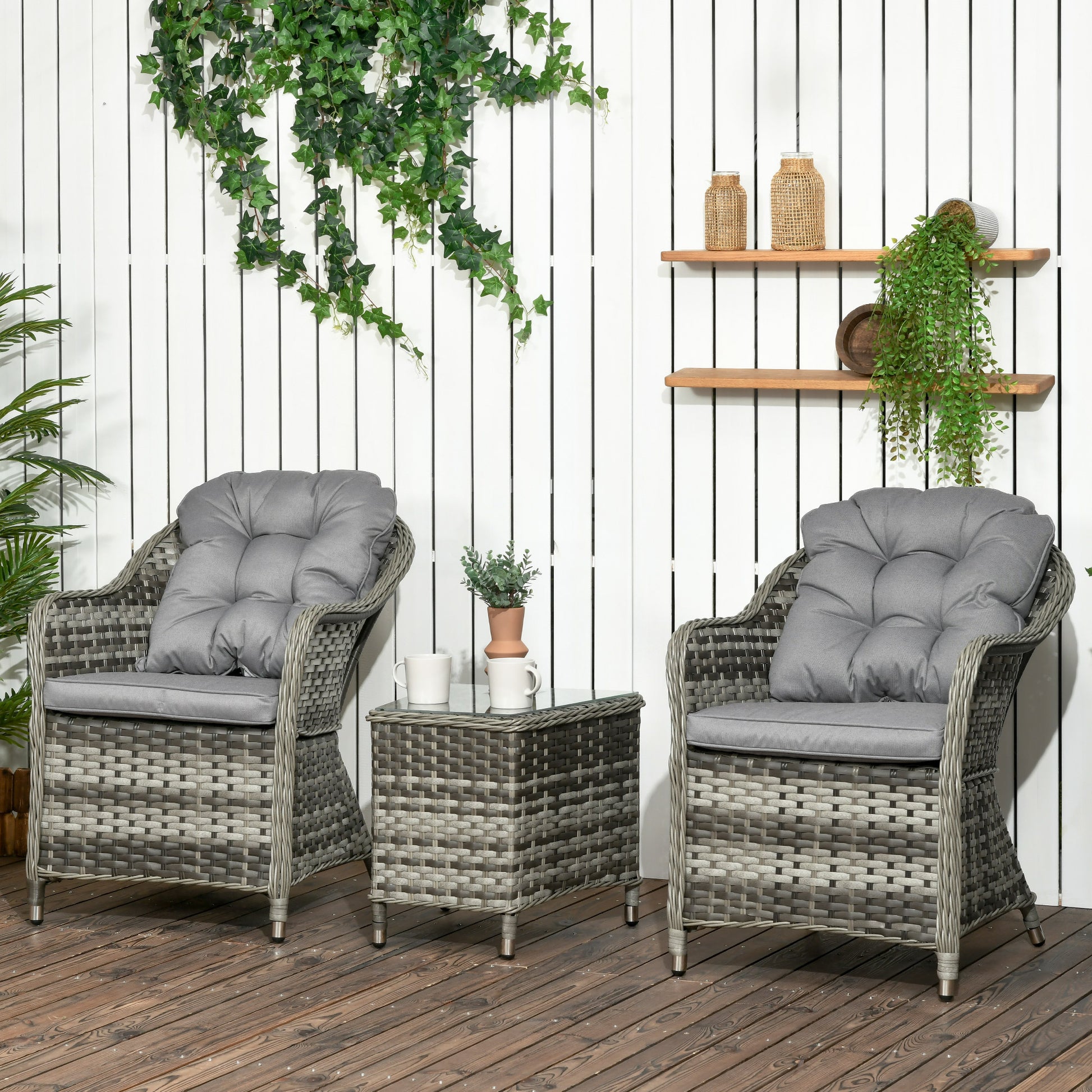 Mediterraneo 3 Piece Rattan Bistro Set, Wicker Garden Bistro Set