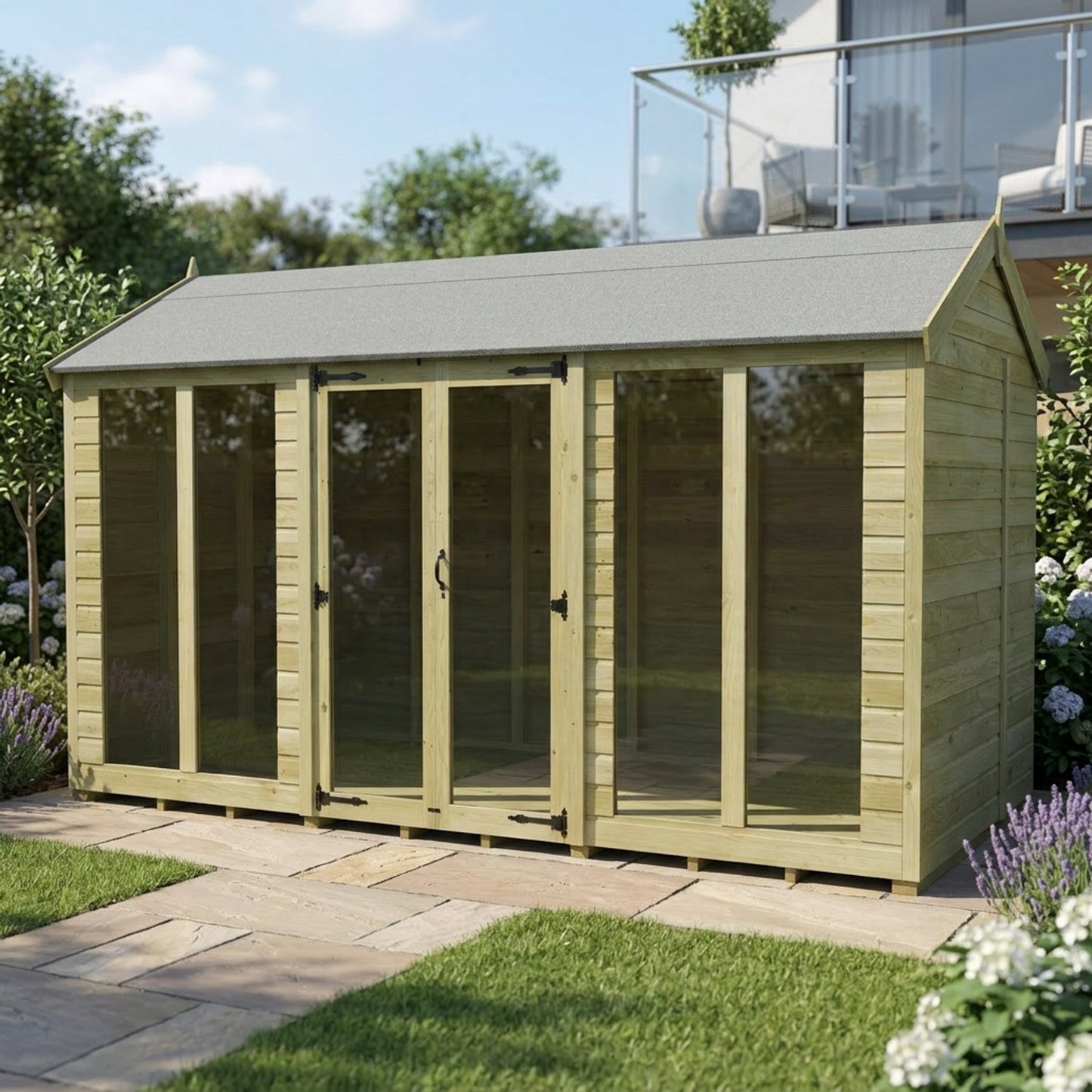 12 x 8 Apex Summerhouse (Full Height Window) - UK Made Timber Garden Building