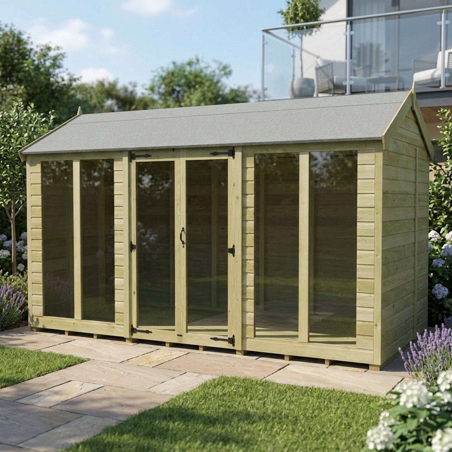 12 x 8 Apex Summerhouse (Full Height Window) - UK Made Timber Garden Building