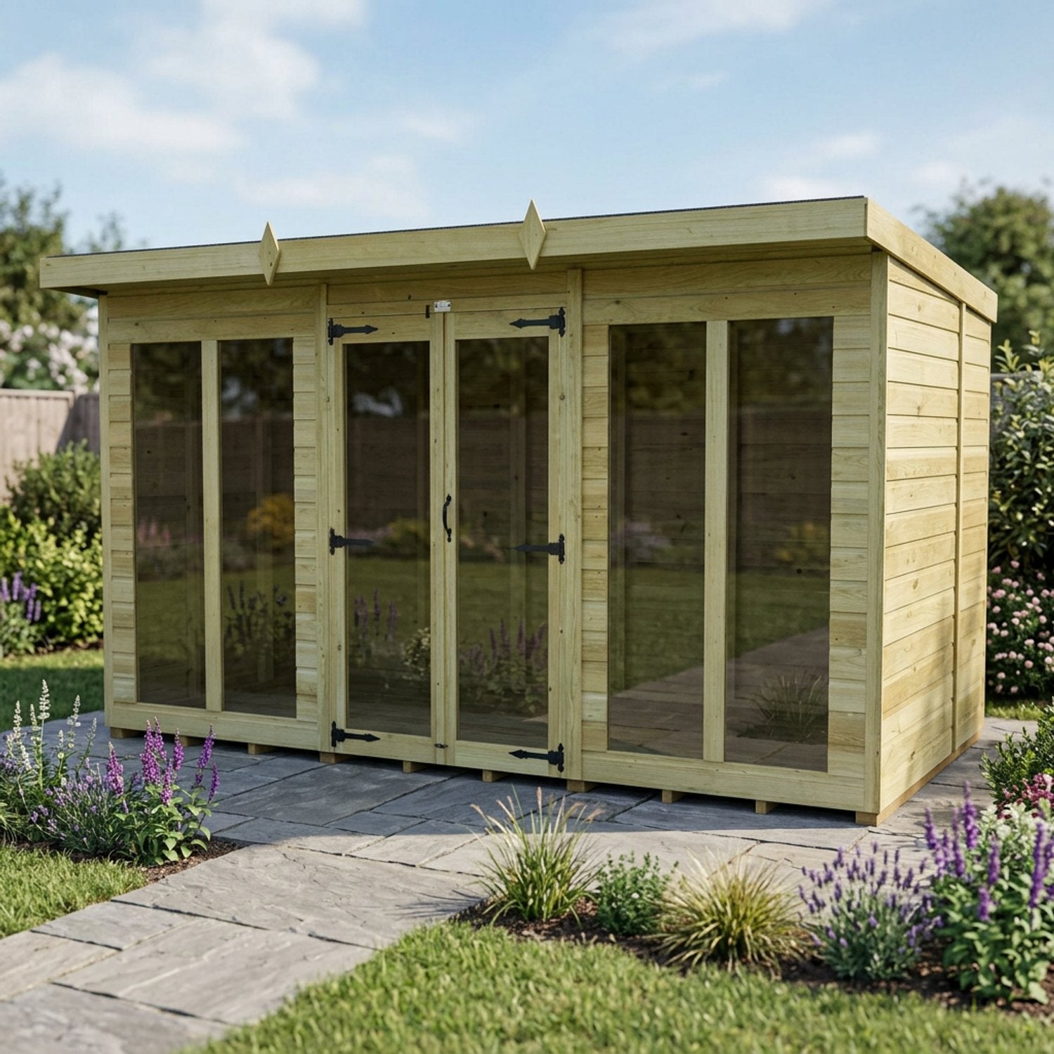 12 x 8 Pent Summer House (Full Height Window) - view 4