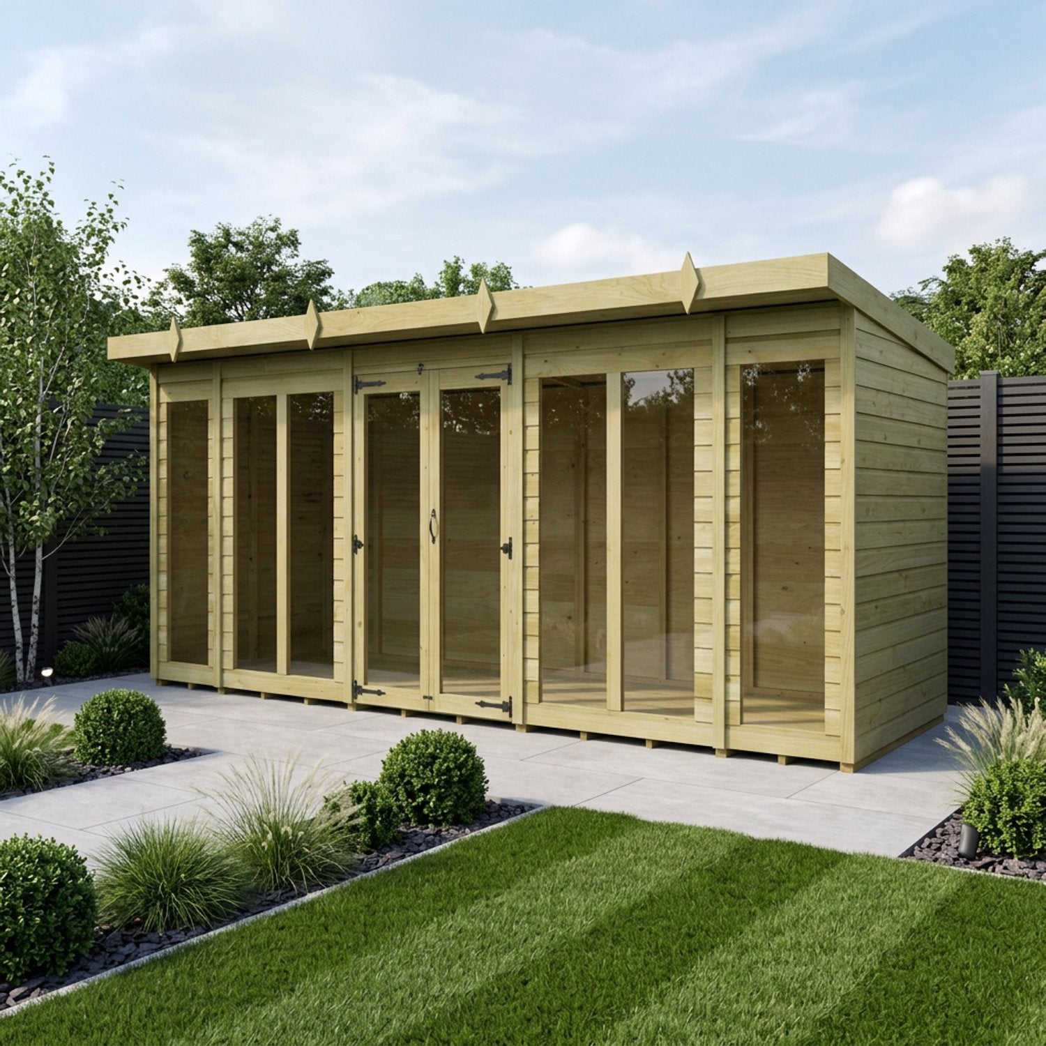 16 x 4 Pent Summerhouse (Full Height Window) - UK Made Timber Garden Building