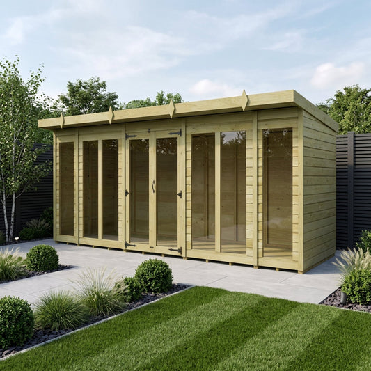 16 x 4 Pent Summerhouse (Full Height Window) - UK Made Timber Garden Building