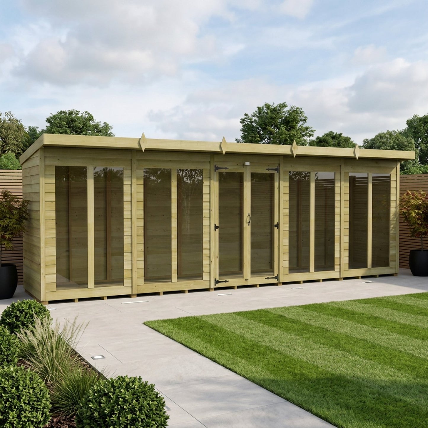 20 x 4 Pent Summerhouse (Full Height Window) - UK Made Timber Garden Building