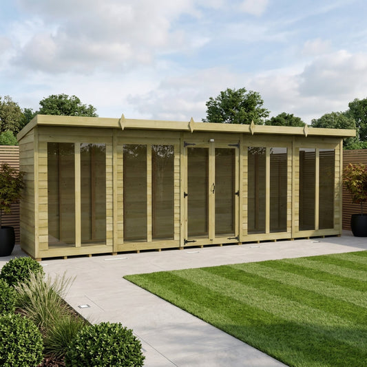 20 x 4 Pent Summerhouse (Full Height Window) - UK Made Timber Garden Building