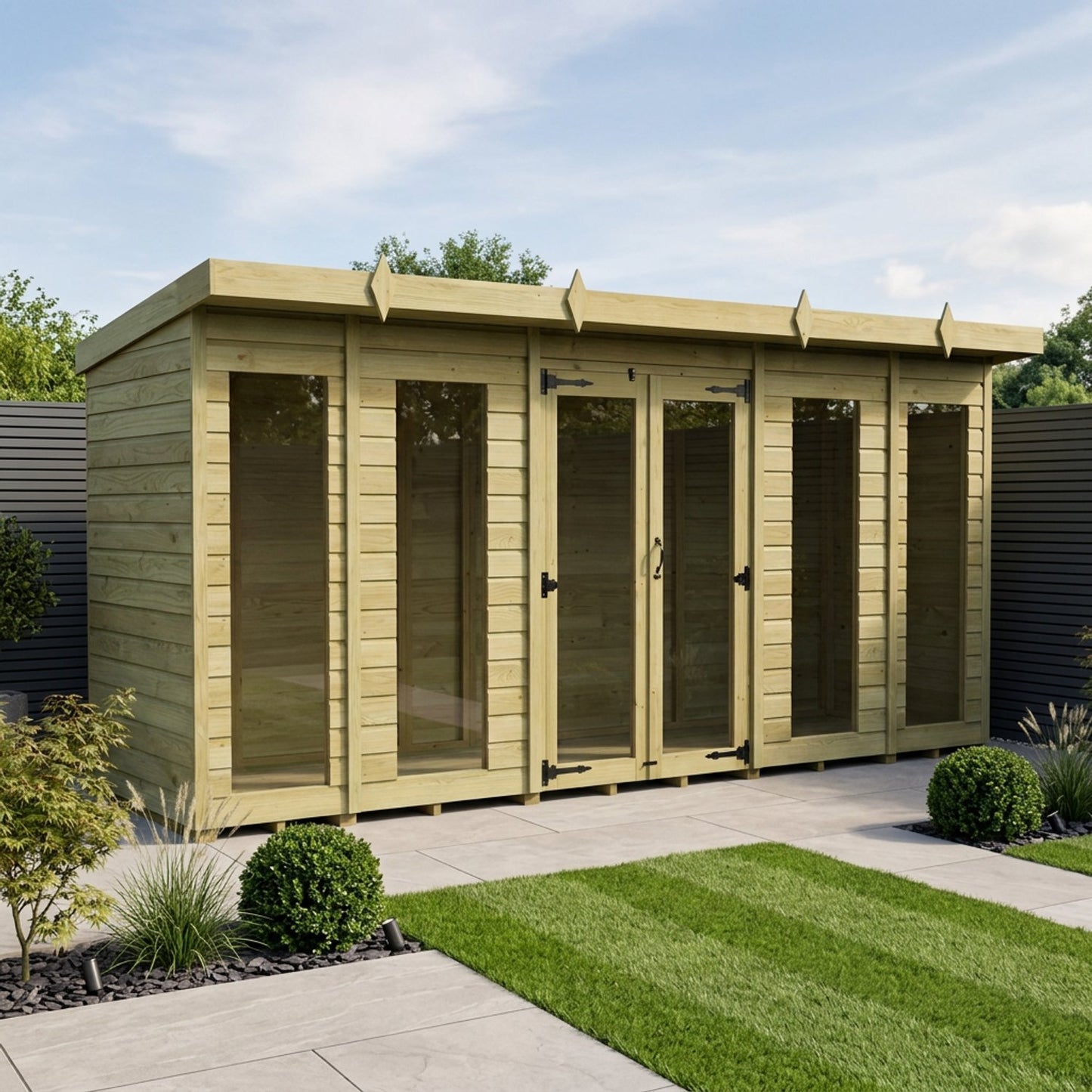 14 x 4 Pent Summerhouse (Full Height Window) - UK Made Timber Garden Building