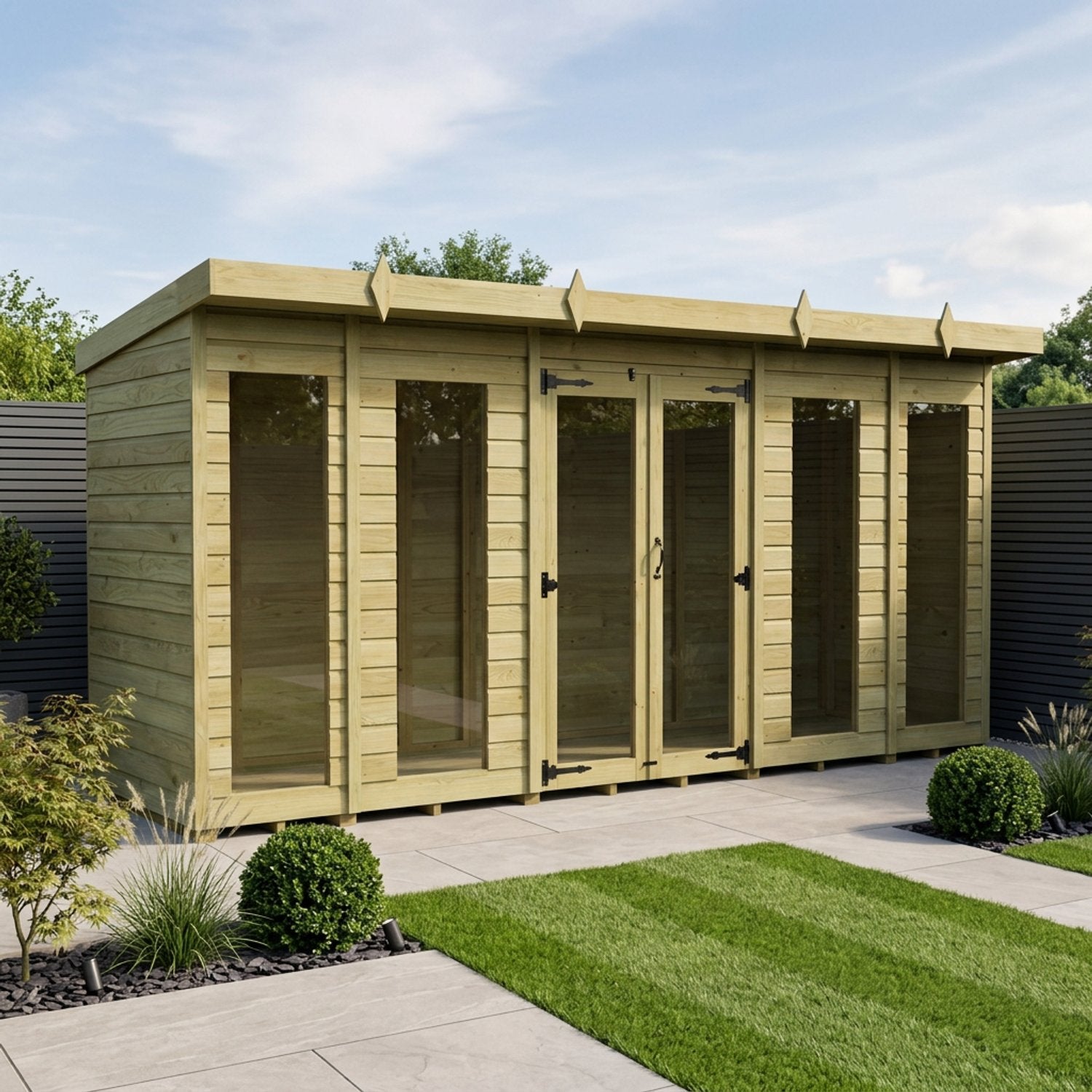 14 x 4 Pent Summerhouse (Full Height Window) - UK Made Timber Garden Building