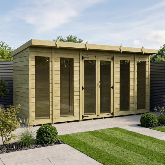 14 x 4 Pent Summerhouse (Full Height Window) - UK Made Timber Garden Building