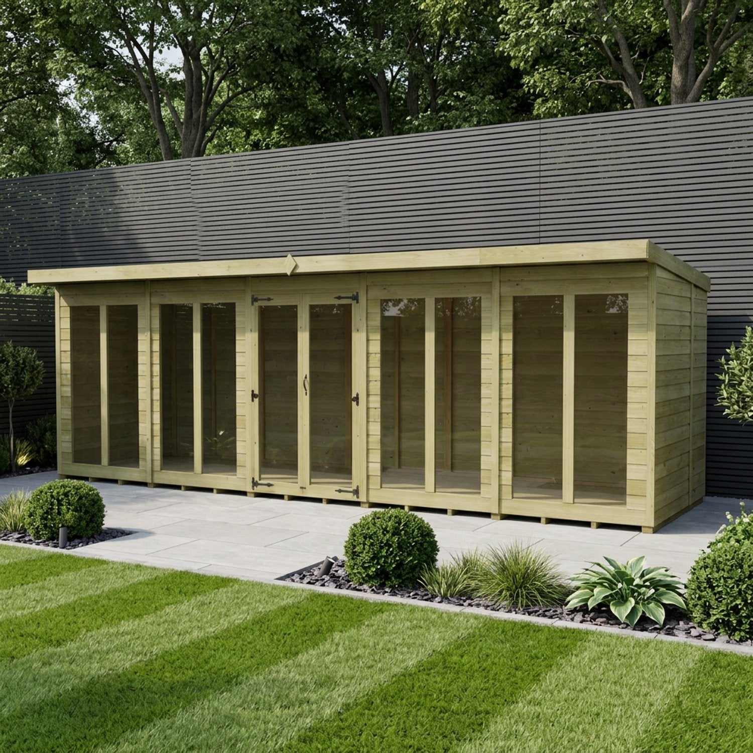 20 x 6 Pent Summerhouse (Full Height Window) - UK Made Timber Garden Building