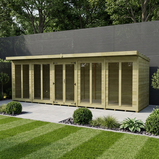20 x 6 Pent Summerhouse (Full Height Window) - UK Made Timber Garden Building