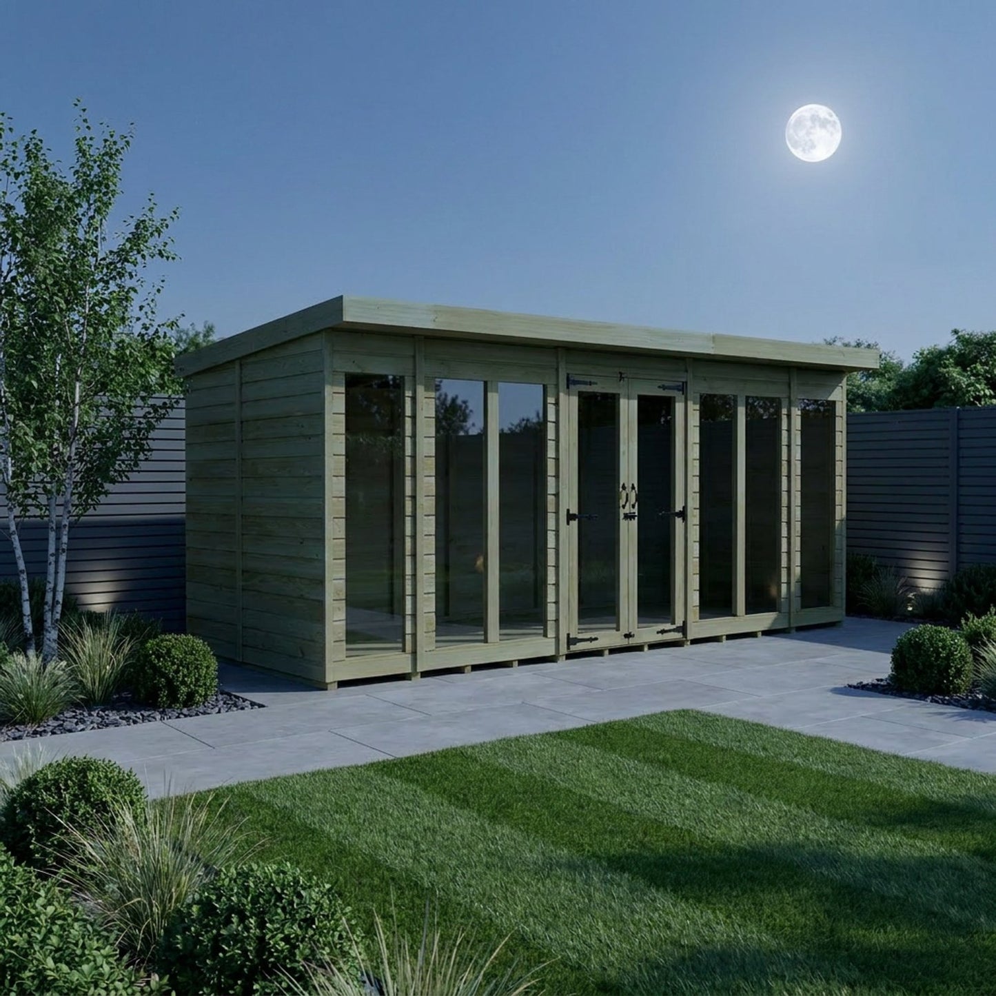 16 x 6 Pent Summerhouse (Full Height Window) - UK Made Timber Garden Building