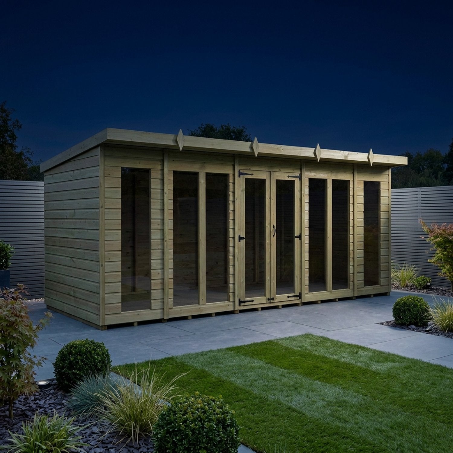 18 x 4 Pent Summerhouse (Full Height Window) - UK Made Timber Garden Building