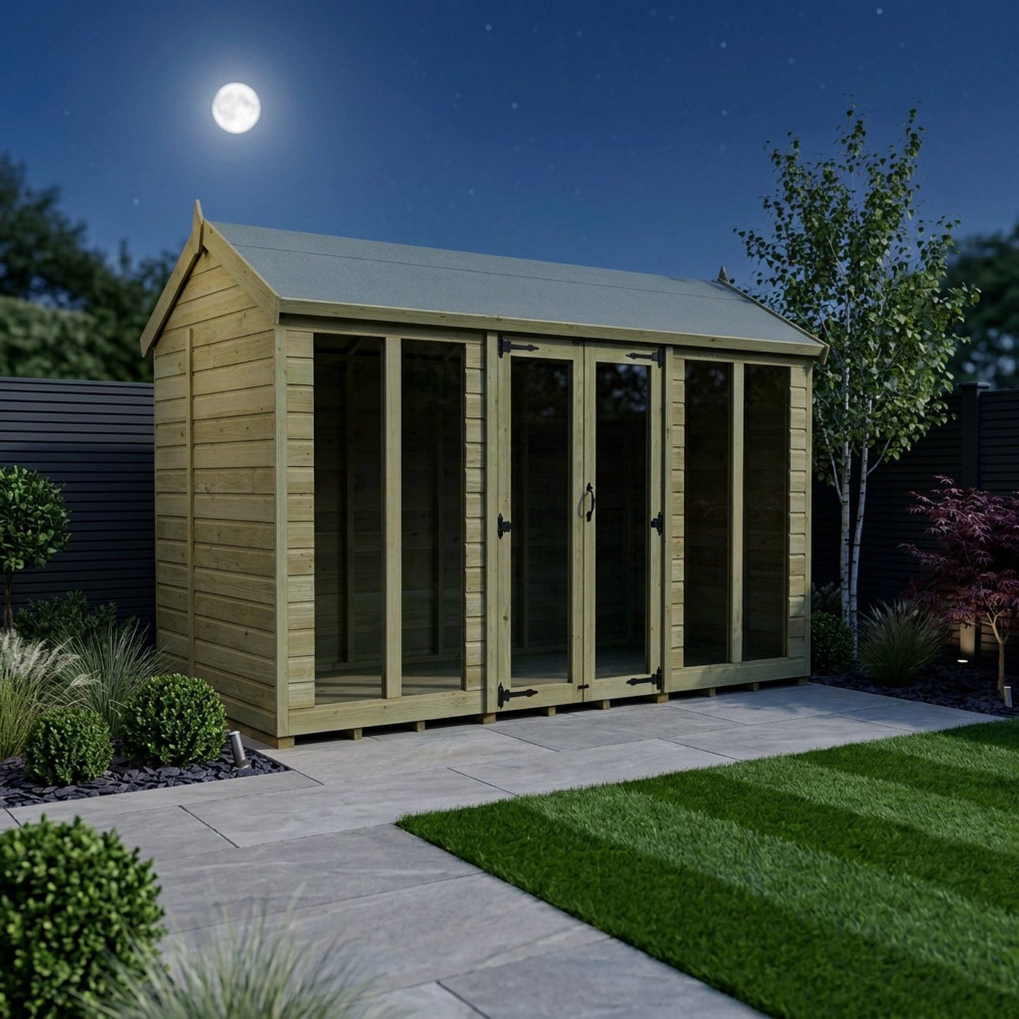 12 x 5 Apex Summerhouse (Full Height Window) - UK Made Timber Garden Building