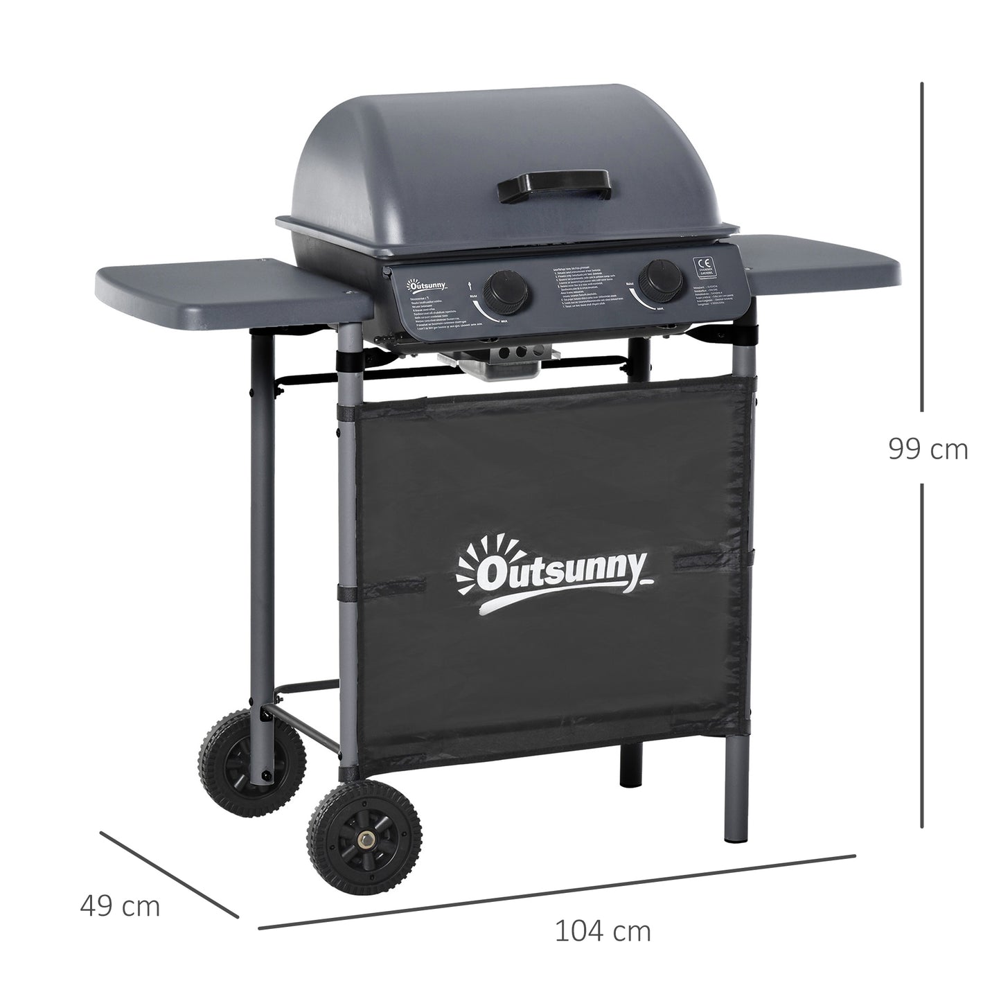 Outsunny 2 x 2.8kW Burner Gas BBQ - Grey