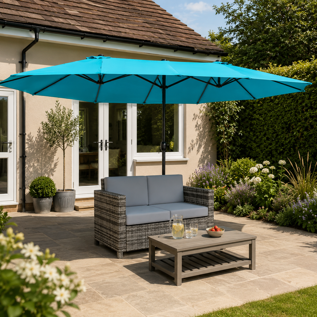 Portofino Rattan Sofa, 2 Seater Garden Furniture with Soft Padded Cushion and Armrests
