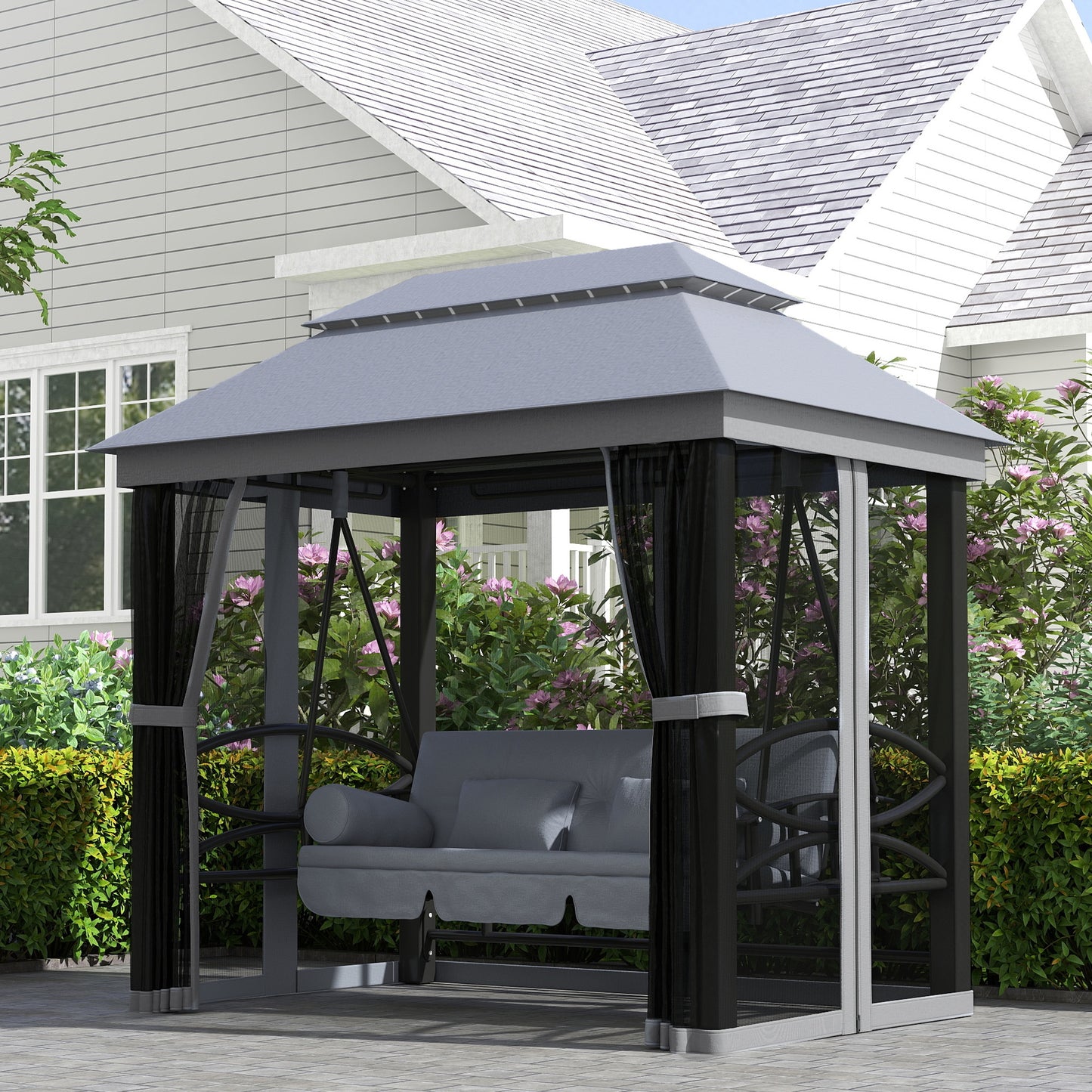 Mediterraneo 3 Seater Swing Chair 3-in-1 Convertible Garden Swing Seat Bed Gazebo Patio Bench Outdoor with Double