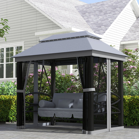 Mediterraneo 3 Seater Swing Chair 3-in-1 Convertible Garden Swing Seat Bed Gazebo Patio Bench Outdoor with Double