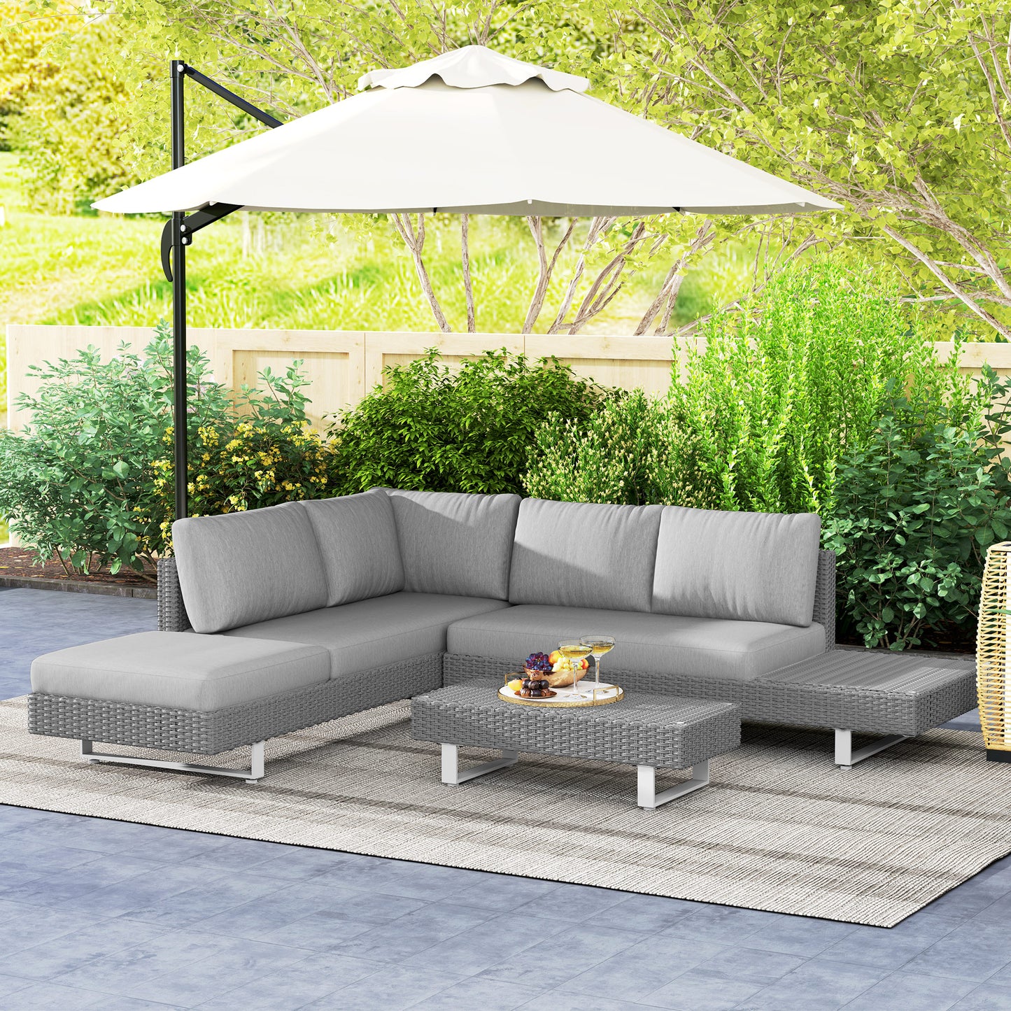 Mediterraneo Three-Piece Rattan Sofa Set, with Cushions - Light Grey
