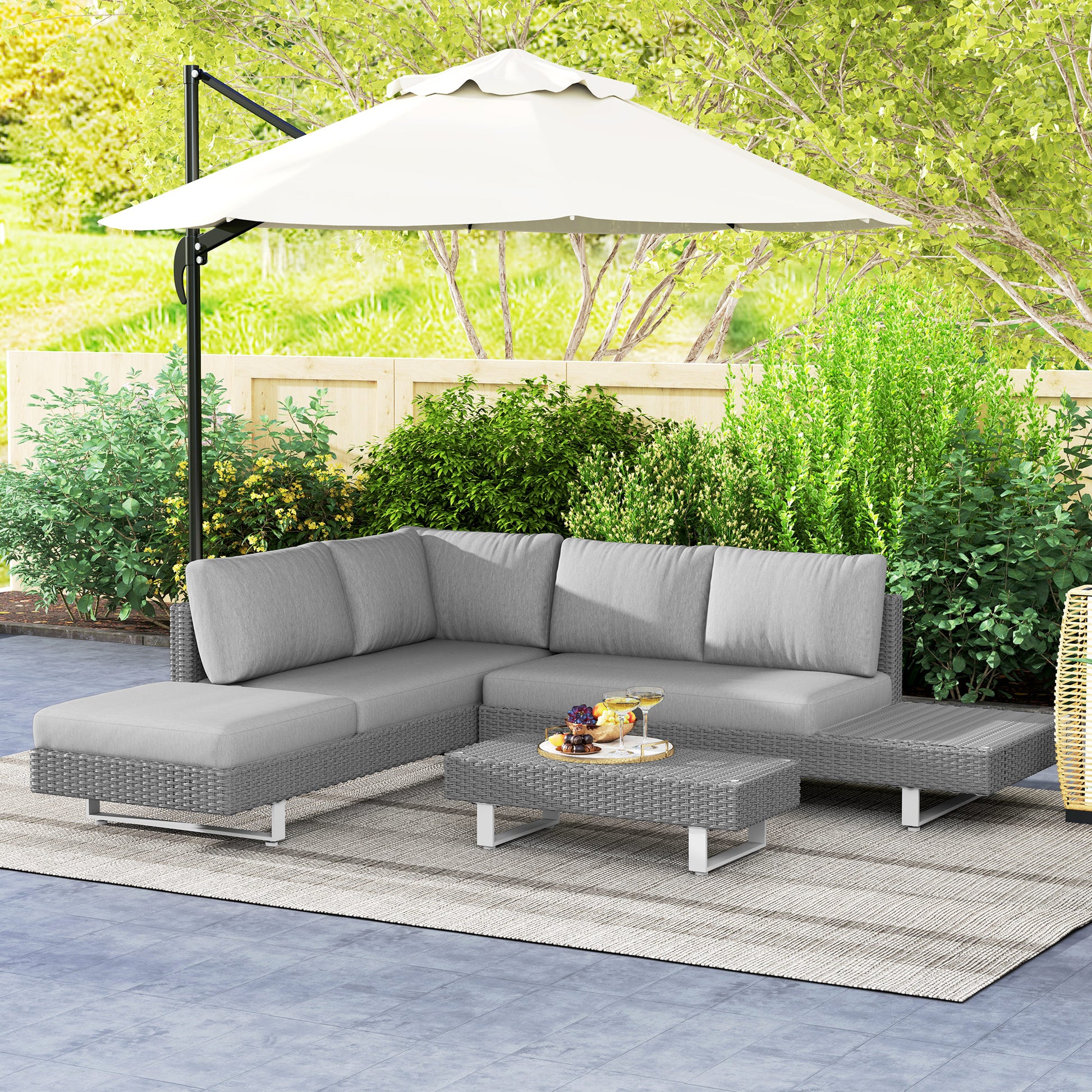 Mediterraneo Three-Piece Rattan Sofa Set, with Cushions - Light Grey