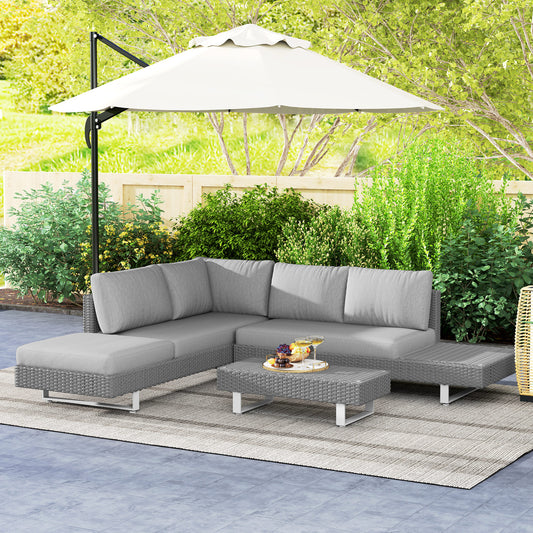 Mediterraneo Three-Piece Rattan Sofa Set, with Cushions - Light Grey